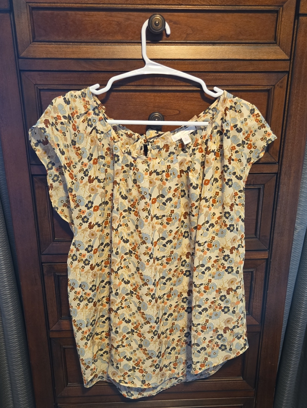 LC Lauren Conrad Yellow Floral Tank Top with Blue & Brown Accents